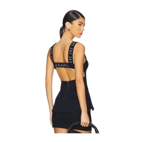 Free People Denim D/F Studded Backless Peplum Top XS Dark Rinse NWT/NEW!! - Picture 2 of 16